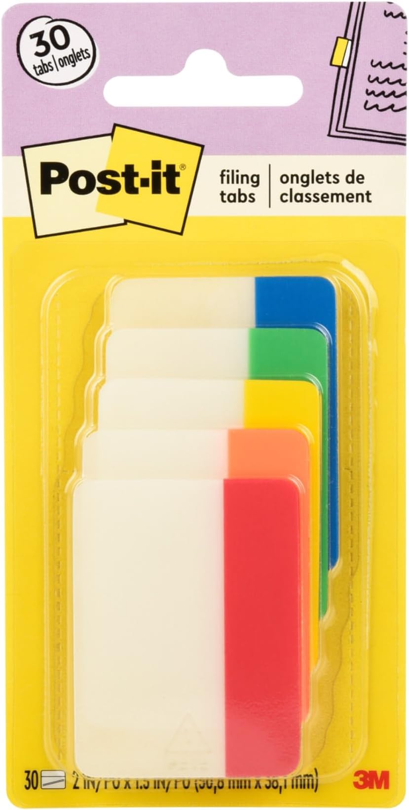 Post-it Sticky Tabs, 2 in. x 1.5 in., 5 Pads of Book Tabs in Assorted Colors for Bookmarking, Annotating, Reading, and Reminders, Yellow, Red, Green, Blue, and Orange Colors (30 Total Count)