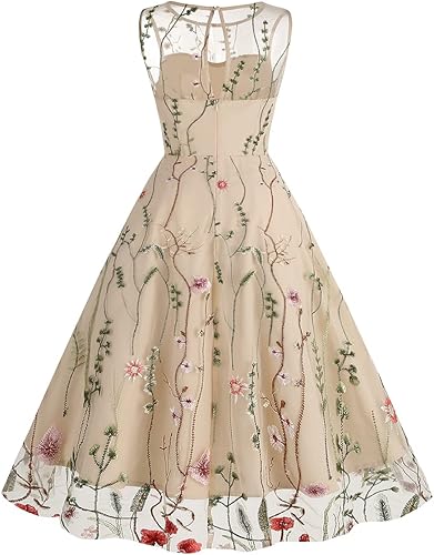 Miniatura 3 de Vestido de noche de tul con bordado floral para mujer, diseño de ilusión de malla transparente, vintage, cóctel, vestido de fiesta de boda, fiesta