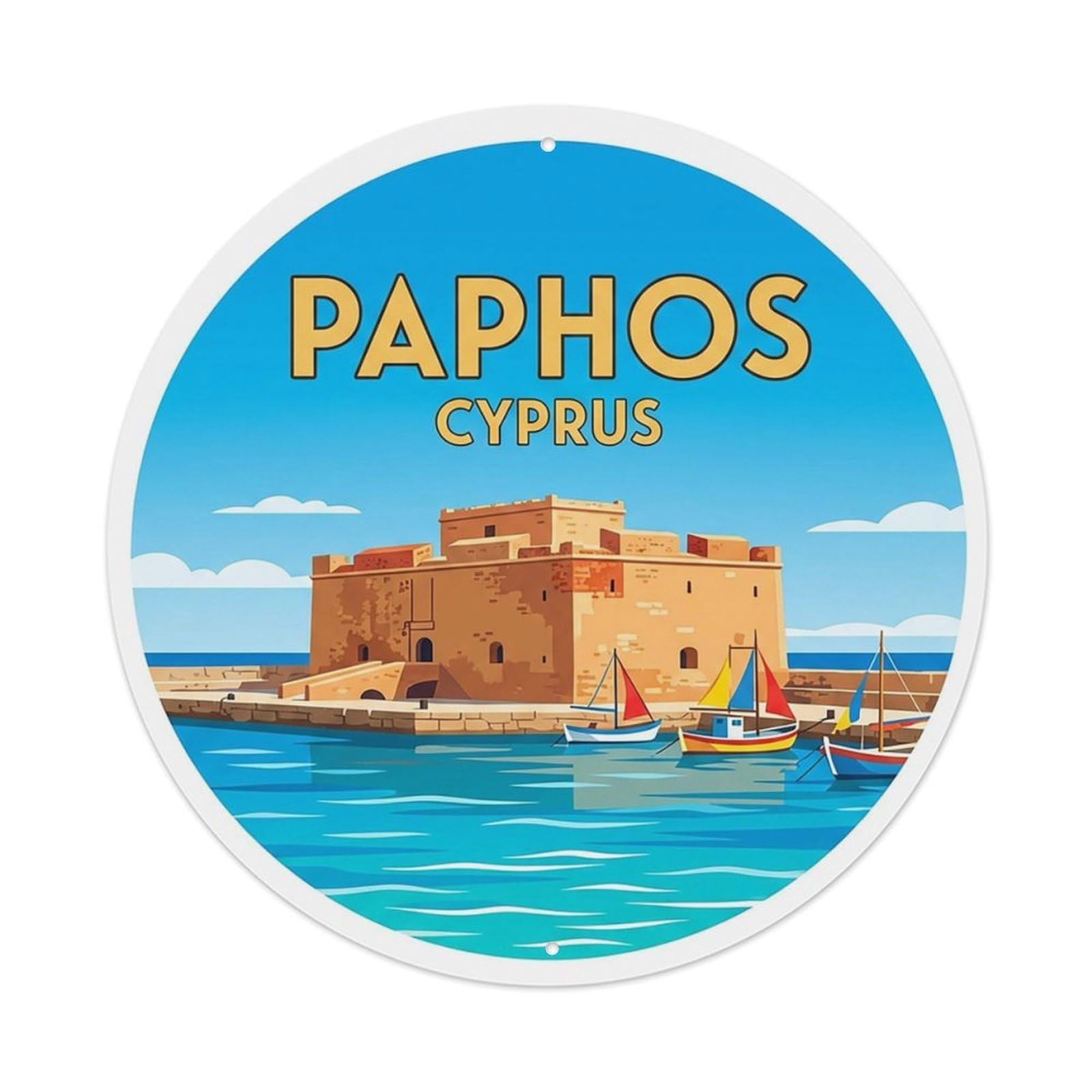 Vintage Travel Cyprus Paphos Vintage Metal Tin Sign Plaque Wall Decor for Cafe, Club Bar, Office, Garden Metal Poster 8x8Inch