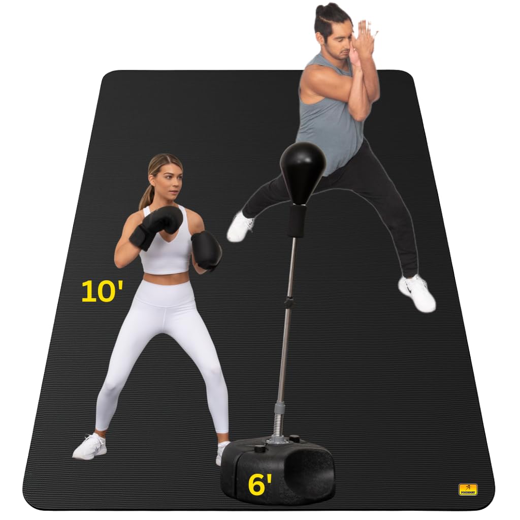 POGAMAT Premium Large Exercise Mat - 10 ft X 6 ft X 1/4" Thick Durable Workout Mat For Home Gym Flooring - Works Great For All Cardio, Yoga Mat, Exercise Bike Mat - Use With Or Without Shoes