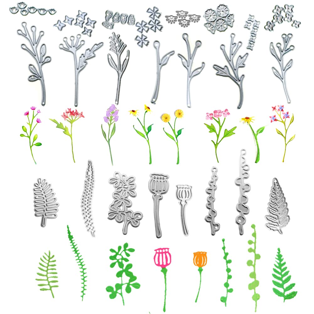 15 PCS Flower Die Cuts for Card Making Leaves Metal Cutting Dies 3D Embossing Leaf Dies for Scrap Booking Paper Crafting DIY Embossing