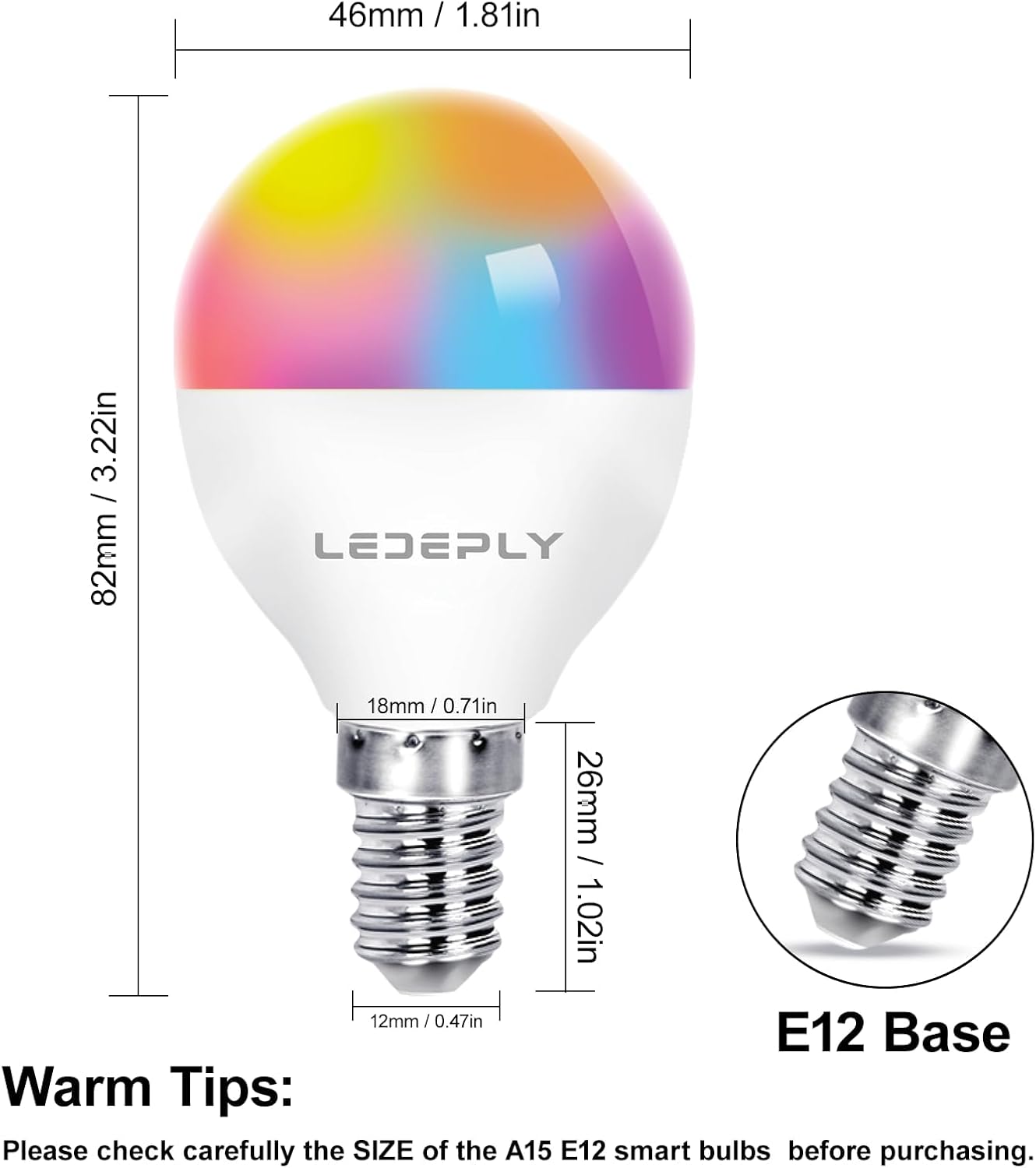 A15 LED Smart Bulb, 5W=40W,Compatible with Alexa Google Assistant, E12 Base, G45 Ceiling Fan Light Bulbs, 2.4G WiFi ONLY, 4 Pack