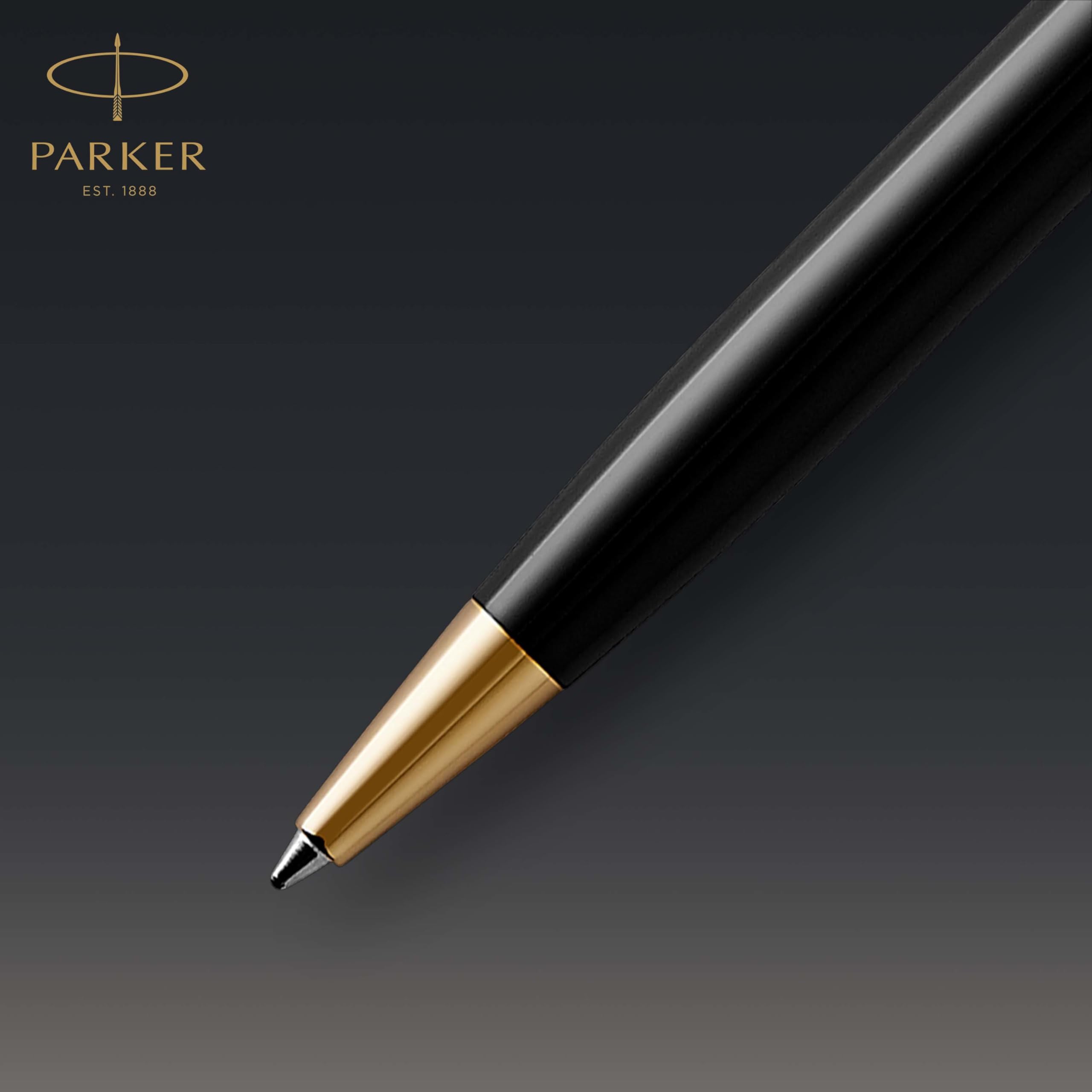 Parker Sonnet Ballpoint Pen, Black Lacquer With Gold Trim, Medium Point Black Ink