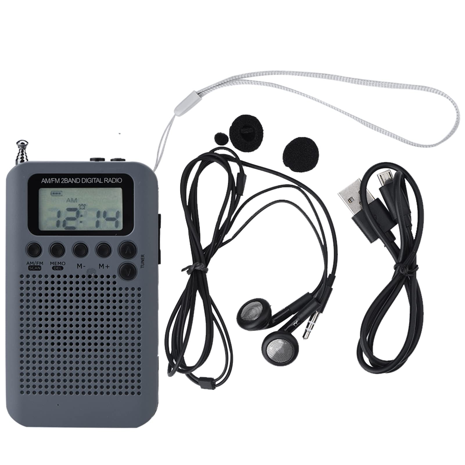 Portatile Radio Pocket Mini 2 Bande 8UV Stereo Digital Tuning Radio LCD per Escursionismo Jogging(Grigio)