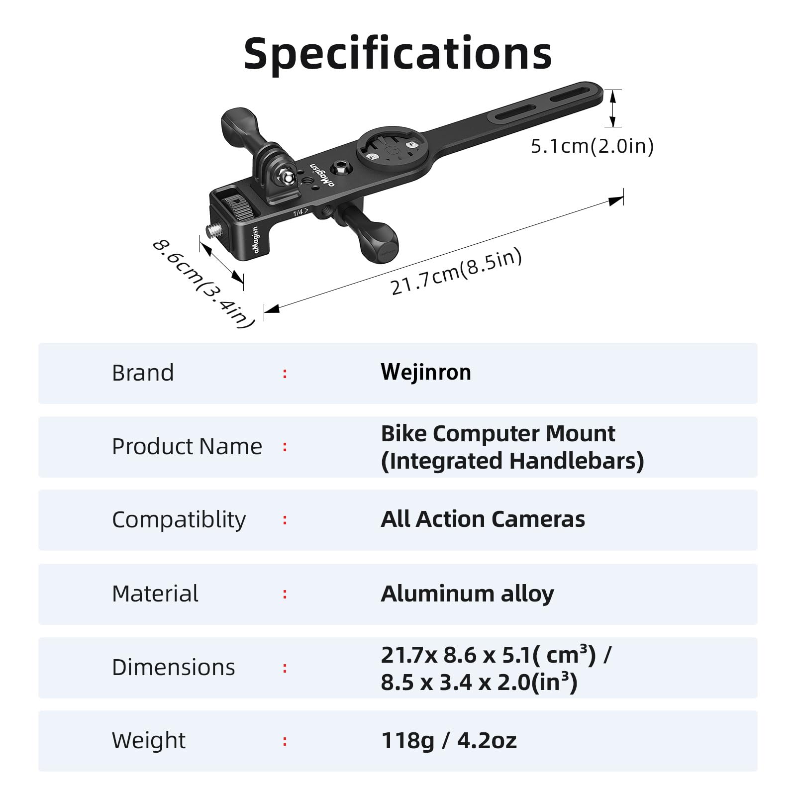 Supporto Ciclocomputer per Insta360 Go Ultra/DJI Osmo Action 6 Supporto Action cam Accessori per Insta360 X5 Air/DJI Osmo Nano/GoPro (Manubrio Integrato)