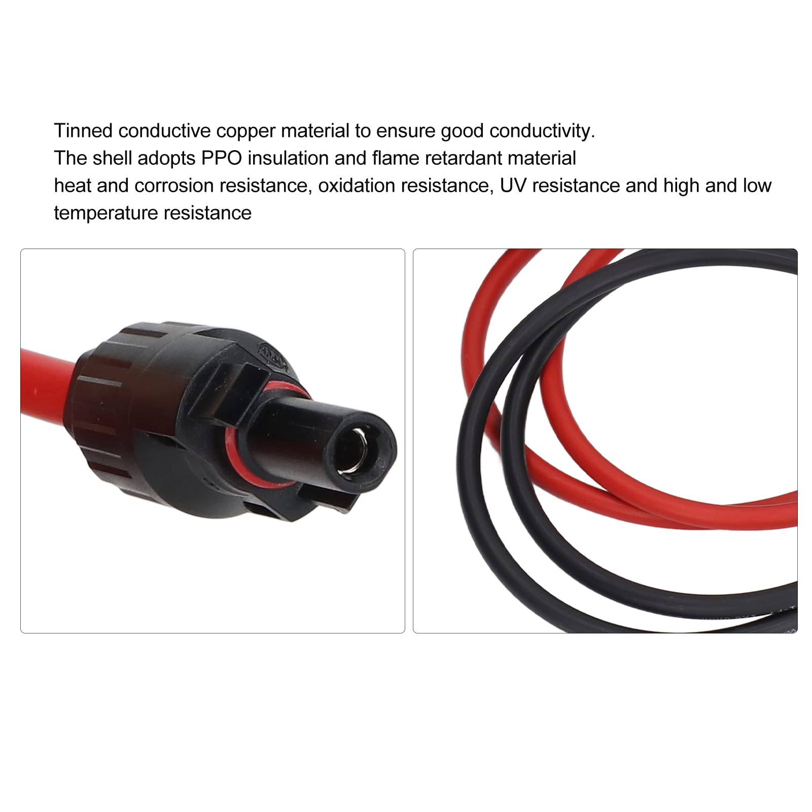 Cable de Extensión de Panel Solar, Resistencia a la Oxidación 10AWG Cable de Extensión Solar 2 Piezas Resistencia a Baja Temperatura Revestimiento Ignífugo para Equipos Generadores