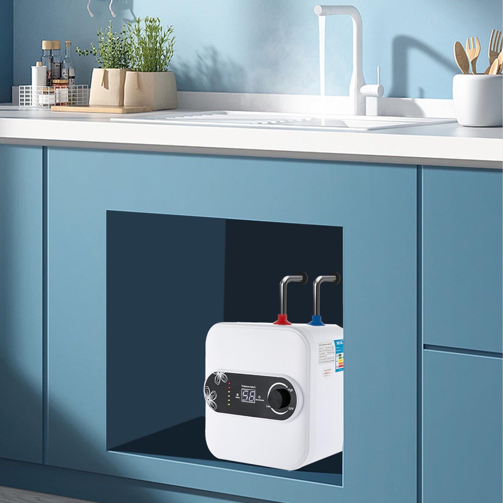 MINRS Scaldabagno Elettrico Istantaneo 3,5 KW, 220 V, Con Indicatore LED E Soffione Doccia, Bianco, Per Bagno/Cucina