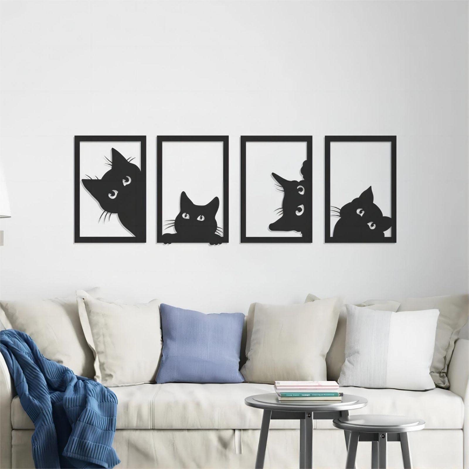 Dexlyn 4er Set Wanddeko Katze Metall Schwarz (20x30 cm)