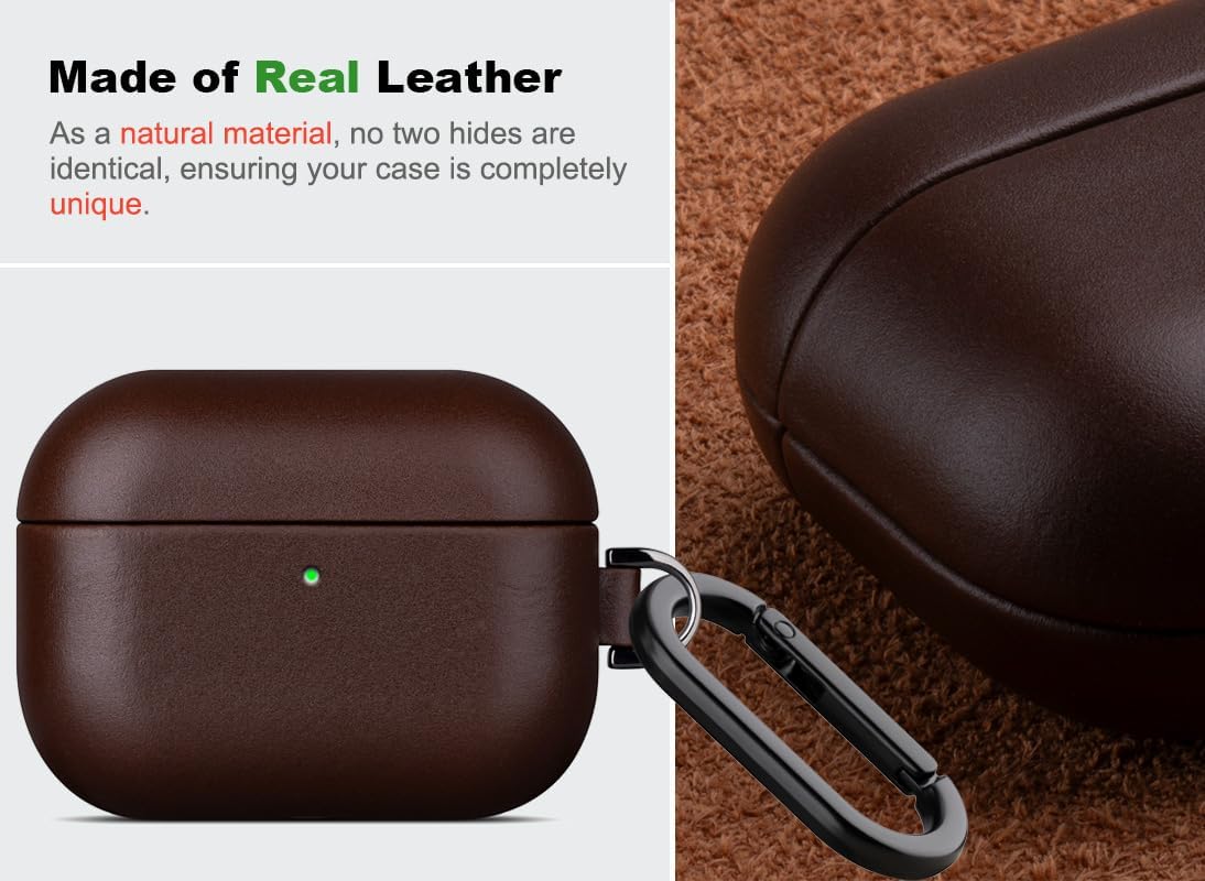 Haobobro for AirPods Pro 2 Leather Case Cover - Leather from Cow Hide, Handmade Drop Protective Hard Cover, Wireless Charging Compatible AirPods Pro 2nd Generation Case with Keychain - Coffee Brown