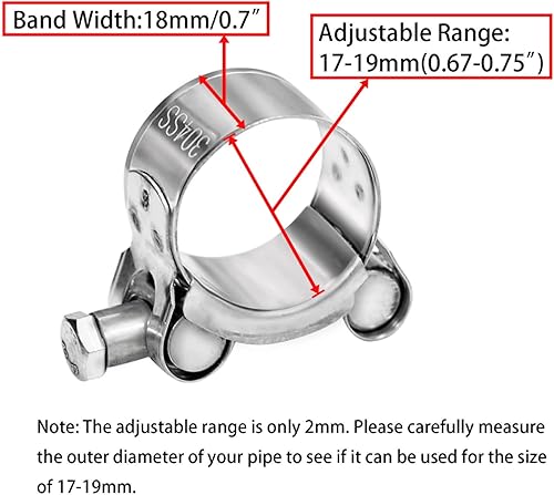 Vista 3 de SEKSUALA - Paquete de 4 abrazaderas de manguera de perno en T de 0.67 a 0.748 in, abrazaderas de tubo intercooler de acero inoxidable 304