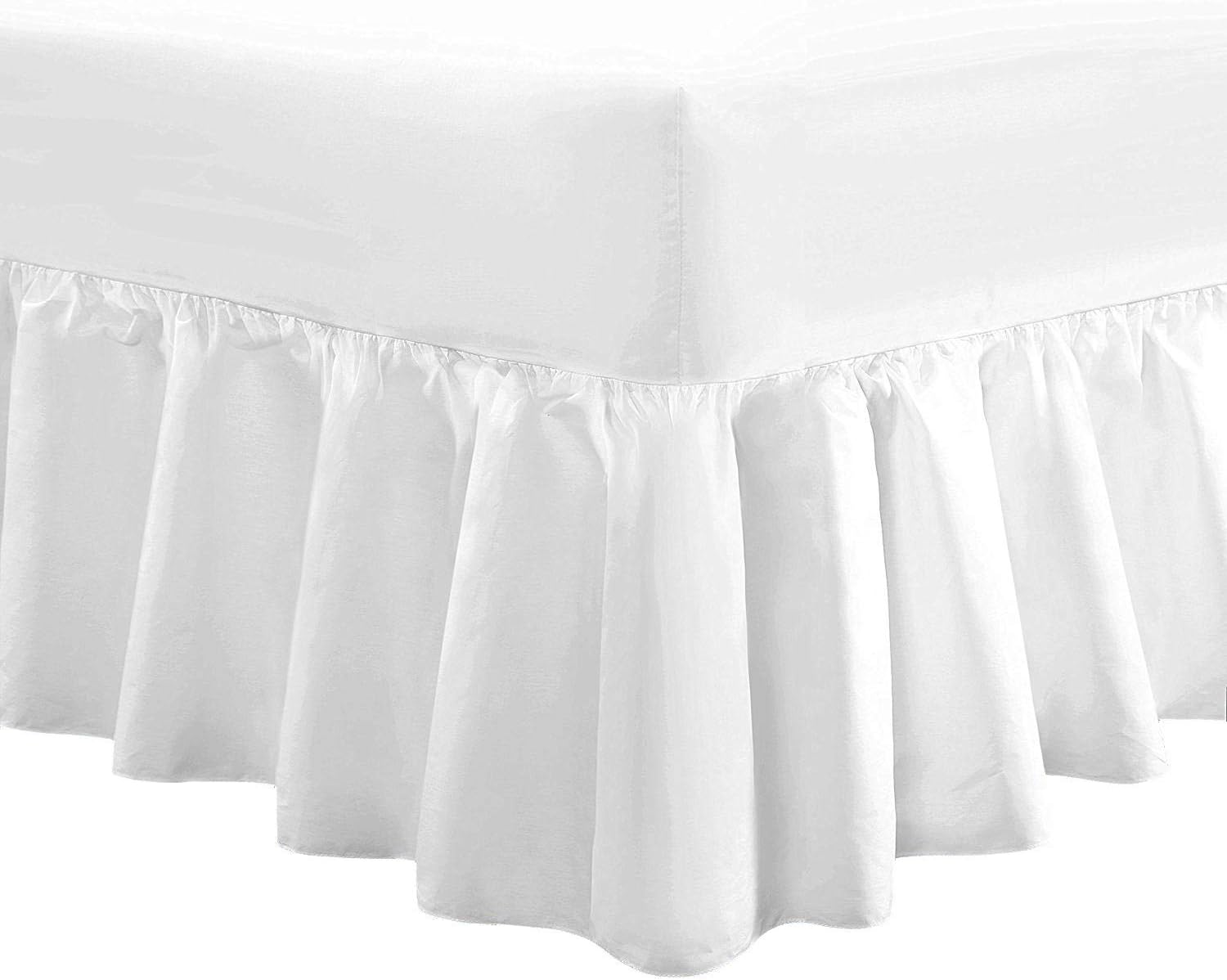 DTEX HOMES Luxury Extra Deep Frilled Valance Fitted Sheets, King - White