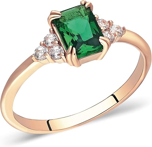 Miniatura 8 de Anillo de esmeralda de oro de 14 quilates | Anillo de esmeralda y diamantes de oro macizo de 14 quilates para mujer | Anillos apilables | Anillo