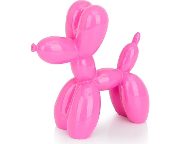 AMOIENSIS Vibrant Pink Balloon Dog Statue Decor, 4 inch Small Knick Knacks Balloon Animal for Shelf Decor - Hot Pink