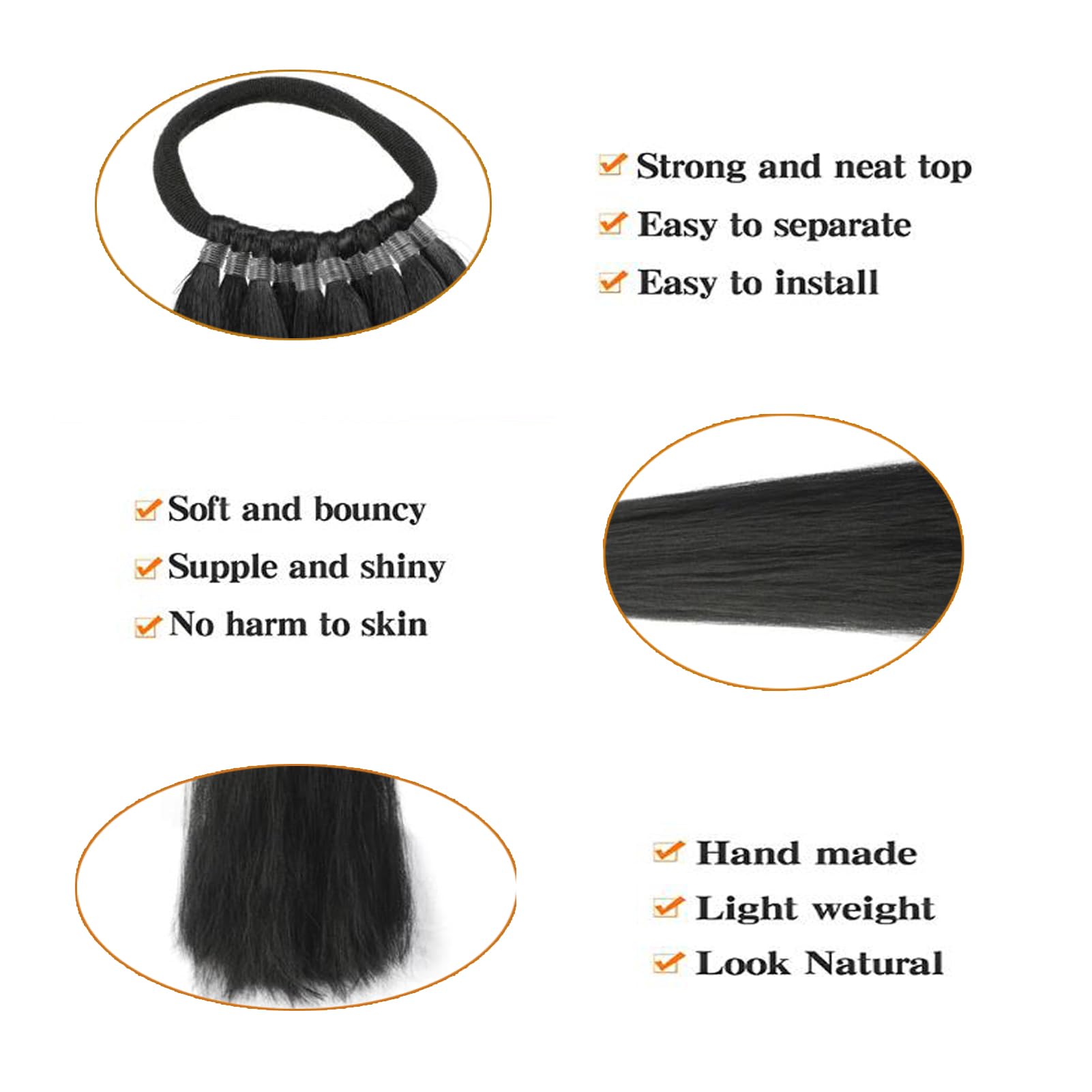 32inch Long Braid Ponytail Extension with Elastic Tie Sleek Straight Braids Ponytail Natural Soft Synthetic Hairpiece for Women Girls (#1B - Image 3
