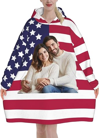 Custom Face Wearable Blanket Hoodie for Women Men Personalized Face Photo Oversized Sweatshirt Hooded Blankets for Christmas