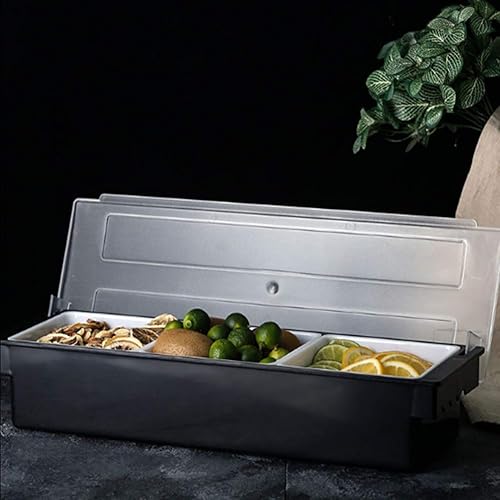 Miniatura 6 de FEOOWV Organizador de condimentos de frutas y verduras con tapa, bandeja dispensadora de plástico de 3 compartimentos para catering salsas, servir