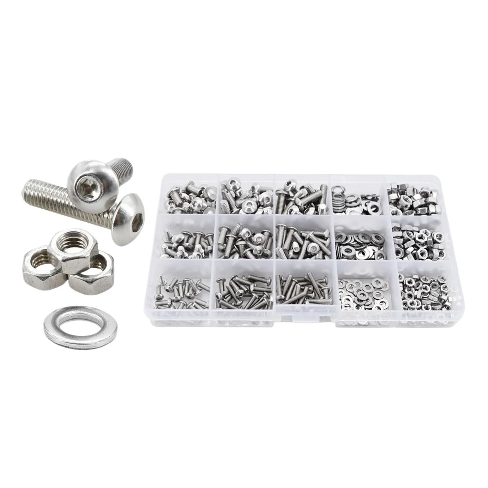 M2 M3 M4 M5 M6 metrisches Gewinde-Inbusschrauben-Mutter-Unterlegscheiben-Set, Edelstahl-Innensechskantschrauben, Dichtungssatz, Maschinenschrauben-Sortiment