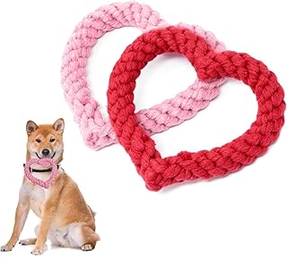 OUDQFCJ 2 Stück Robustes Kauspielzeug für Welpen, Interaktives Hundespielzeug, für Zahnreinigung, Hundespielzeug Herzform, Puppy Seil Spielzeug Geflochtene, für Kleine Mittelgroßen Hund product image