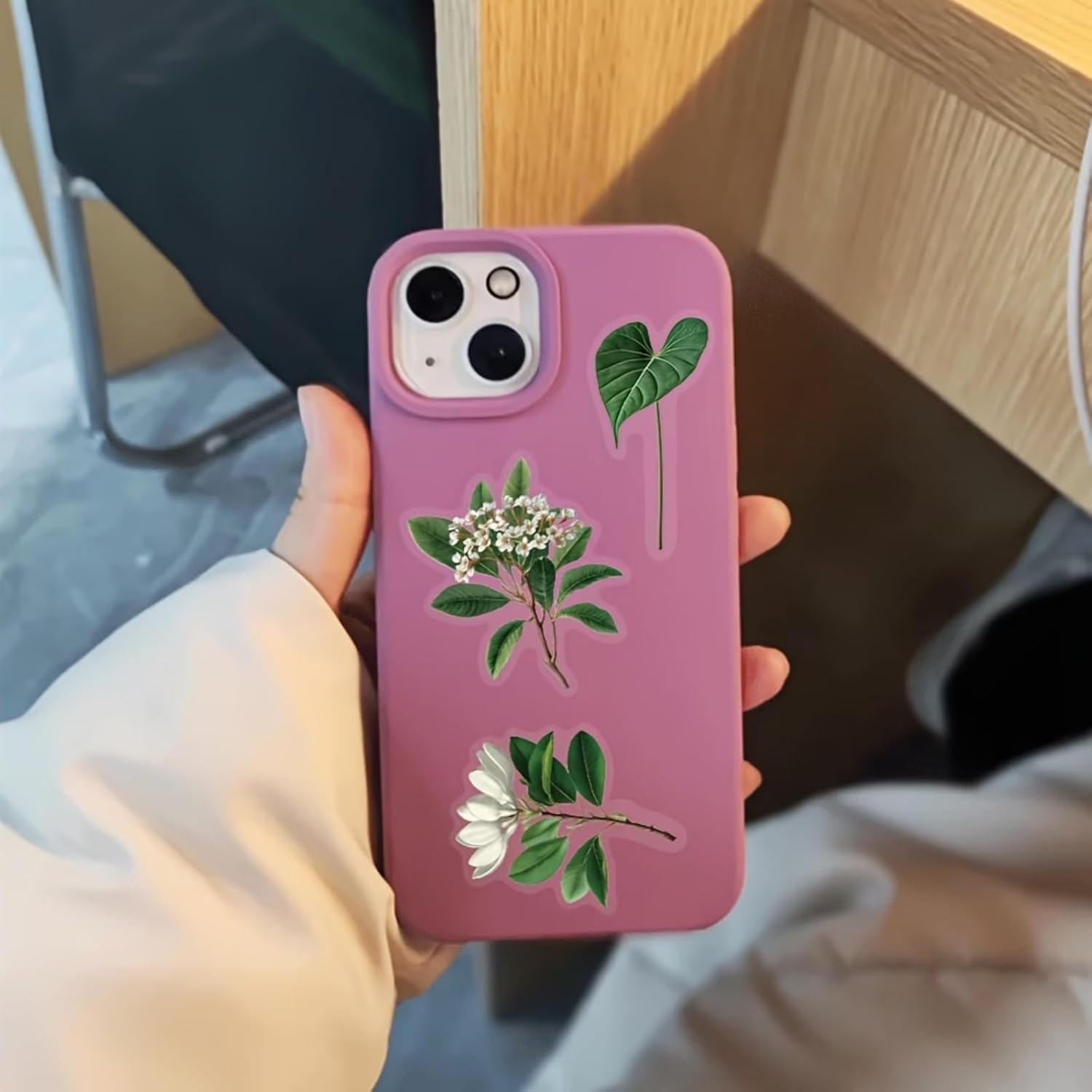 Pack of 50 Green Plant Stickers, Stickers Wedding Guest Book, Plants Scrapbooking Decorative Stickers, Self-Adhesive Flower Stickers, Waterproof Flower Style Paper Stickers, Transparent Stickers for