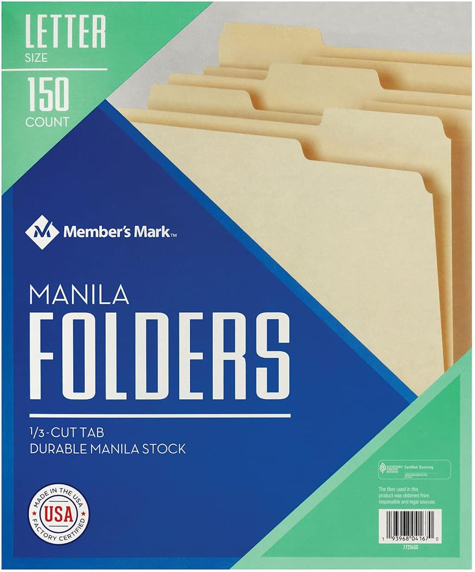 Member's Mark Manila File Folders, Letter, 150 Count