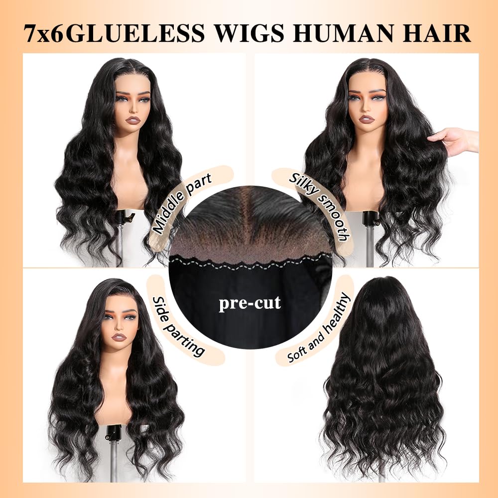 Amazon.com : CHEETAHBEAUTY 7x6 Glueless Wigs Human Hair Pre 