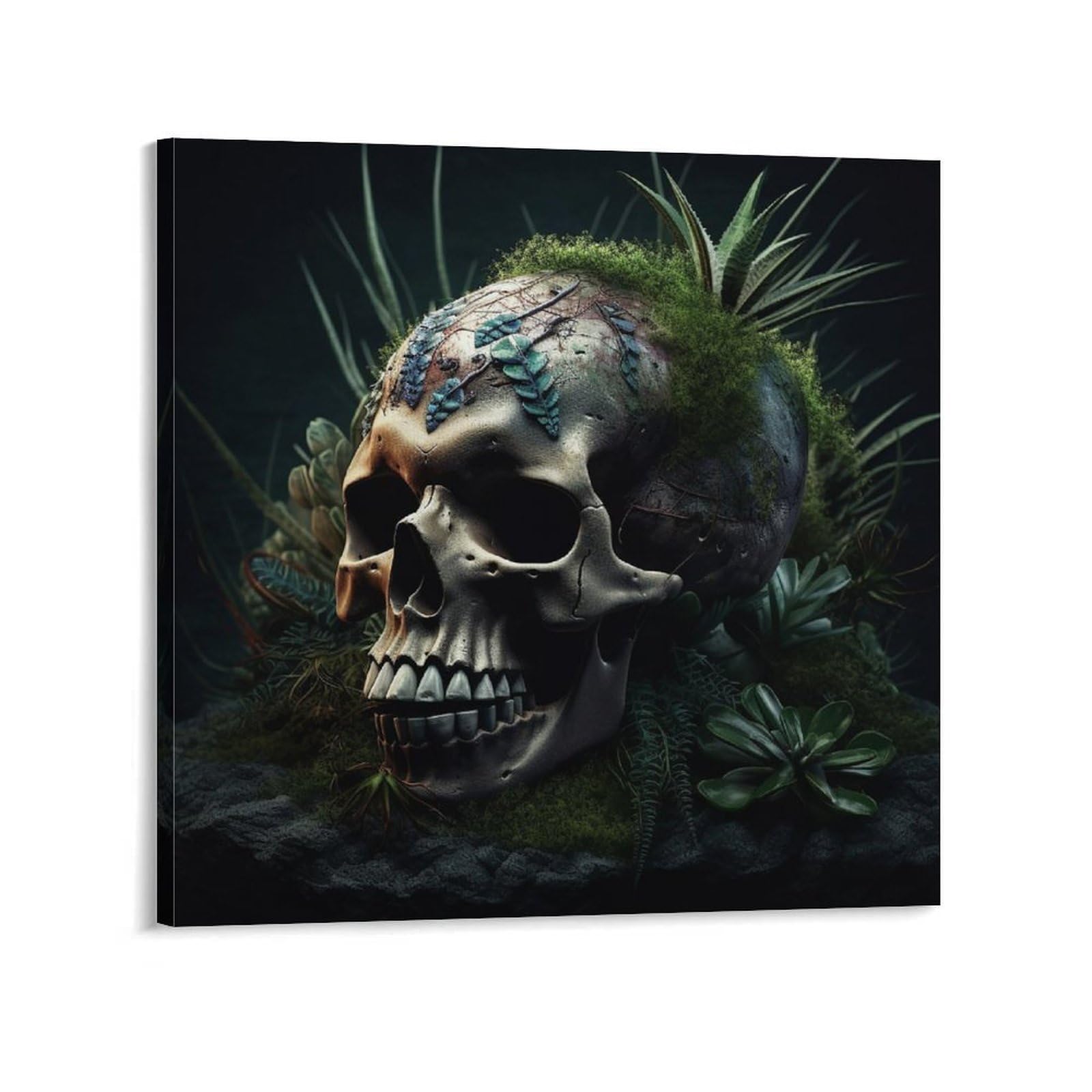 Skull And Plants Canvas Wall Art for Bedroom 24x24inch(60x60cm) Canvas Prints Artwork for Walls Modern Picture Artwork Painting for Living Room Aesthetic Wall Paintings for Bathroom Kitchen Office Dec