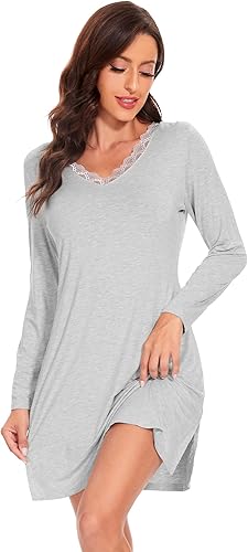 Miniatura 4 de WiWi Camisones de viscosa de bambú para mujer, camisas de dormir de manga larga, pijamas suaves S-XXL