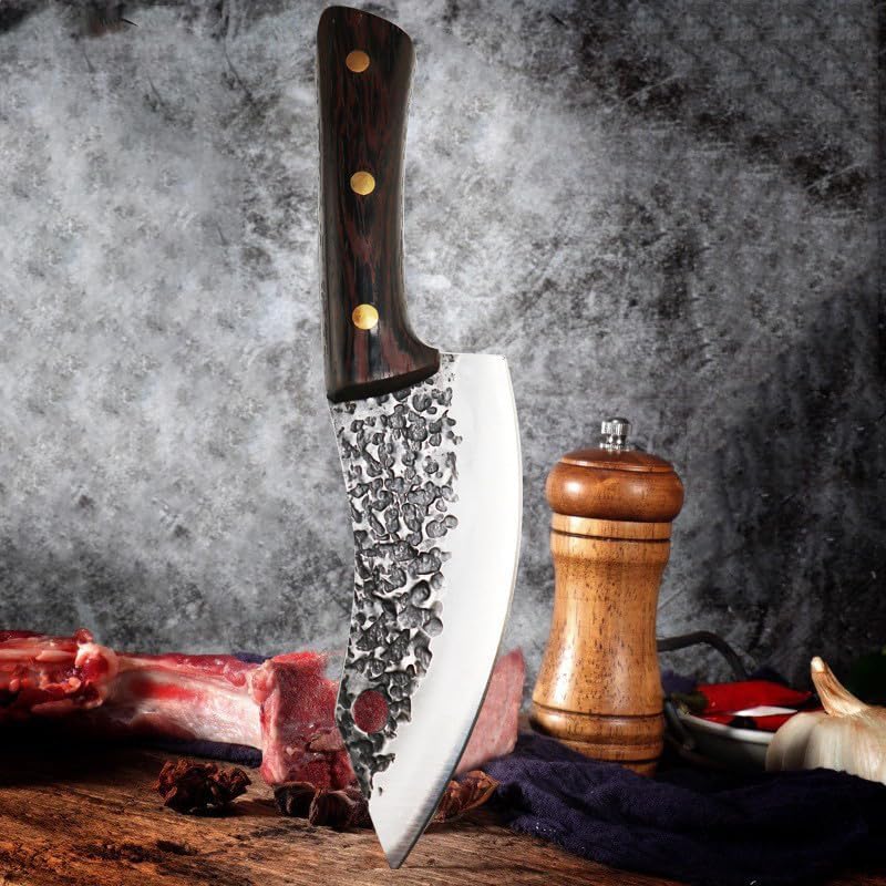 Meat Cleaver,Cleaver Knife 6 Inch Forged Steel Kitchen Knife Meat Cleaver High-carbon Steel Boning Knife Wood Handle Professional Chef Butcher Cooking Knife, LAMAJIGA5844