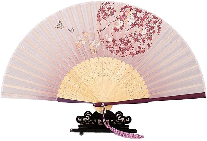 Folding Fan Folding Handheld Fan, Japanese Vintage Retro Style Bamboo Fan with Fabric Sleeve Protection for Gift Home Ceremony Decorative Folding Fan (Color: C)