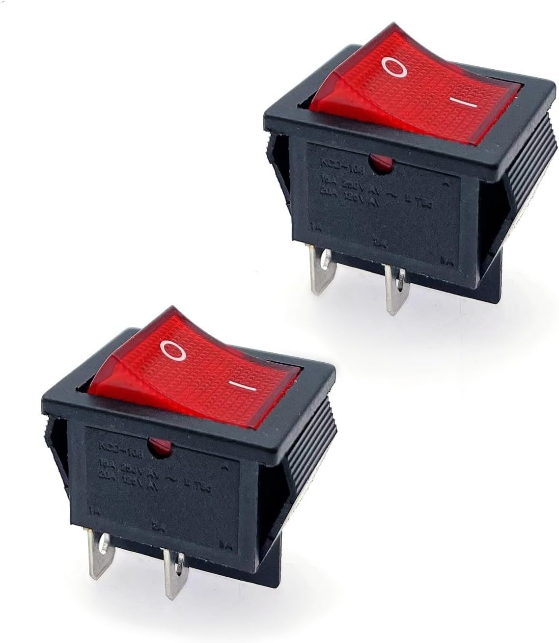 JZK 2-Position Red ON/OFF Rocker Switch 16A 250V/20A 125V AC - 4-Terminal DPST Power Button With Rectangle Design