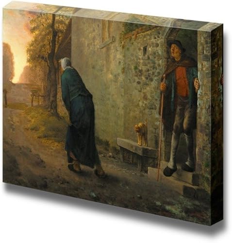 Miniatura 6 de wall26 - Waiting by Jean-Francois Millet - Lienzo impreso para pared, reproducción de pintura famosa - 16 x 24 pulgadas