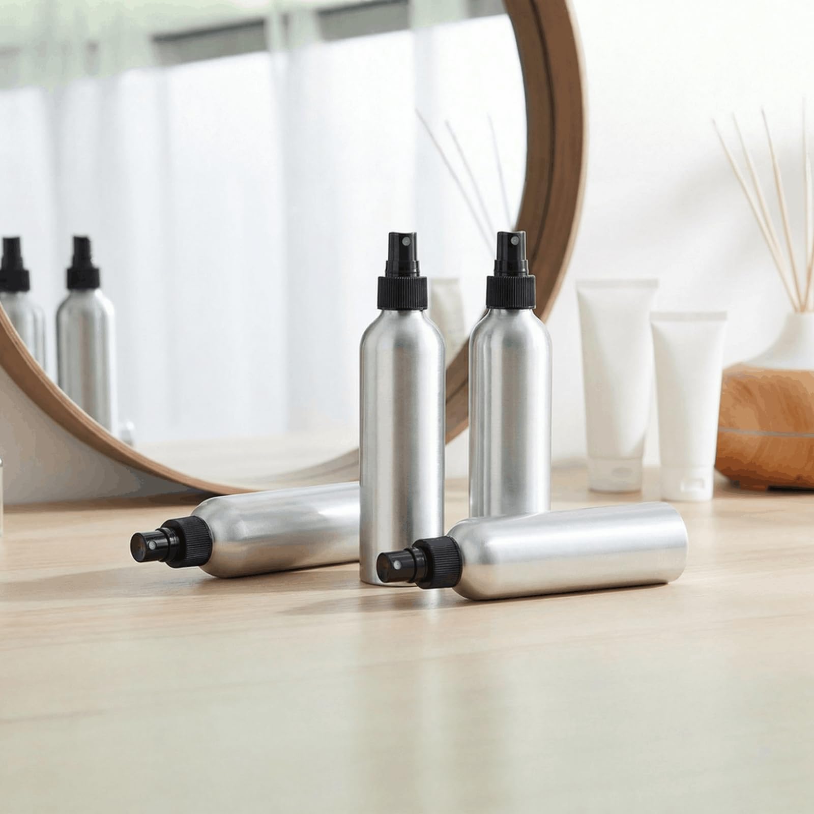 YOUEON 9 Stück 250ml Aluminium Sprühflaschen, wiederbefüllbare Sprühflaschen für feinen Nebel, wiederverwendbare Flaschen mit Sprühkopf für Reisen, Parfüm, Toner, Gesichtsspray, ätherisches Öl