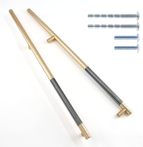 Luomorgo 6 tiradores moleteados de gabinete de 10 pulgadas, tiradores de cajón de aluminio dorado y negro, manija de puerta de gabinete de cocina,