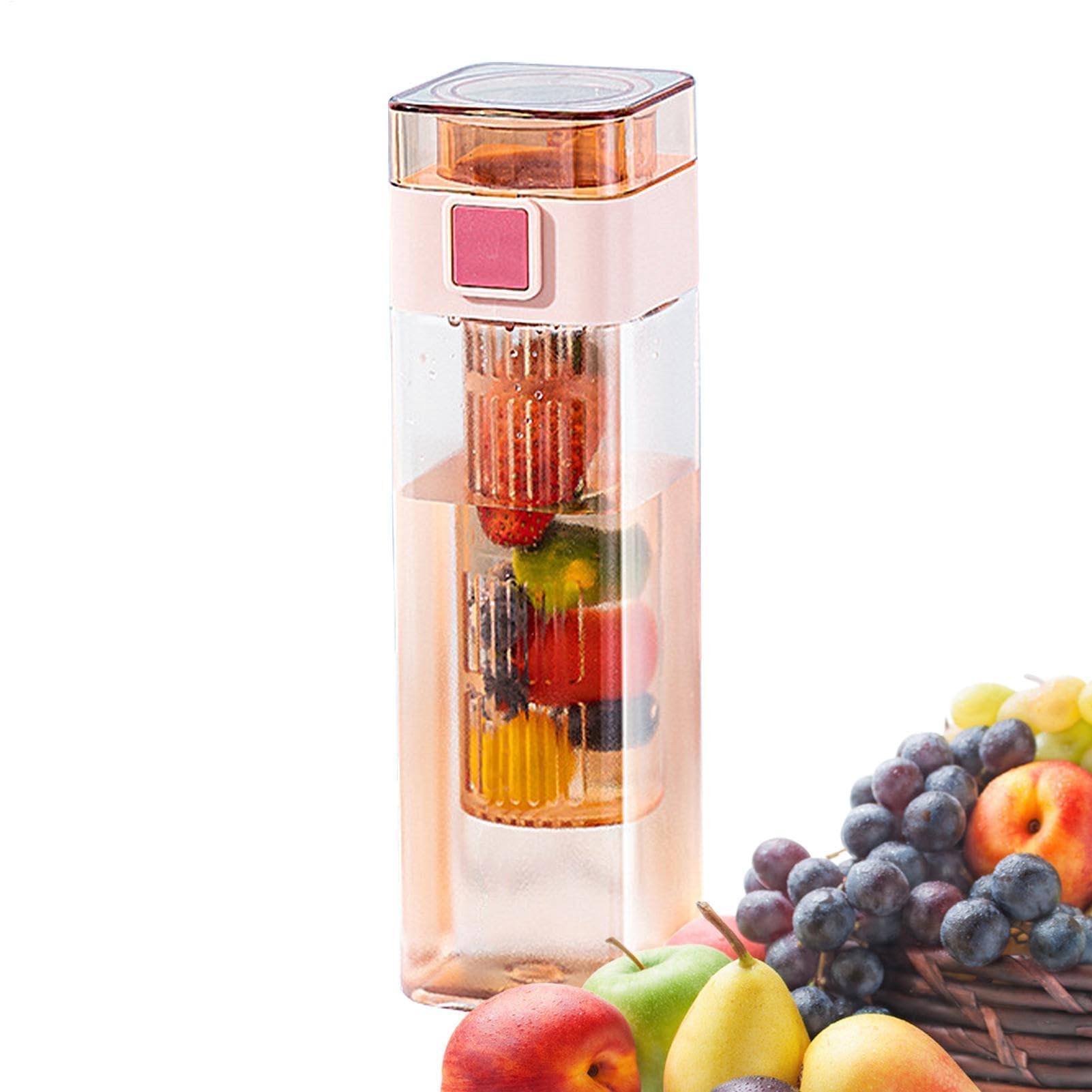 Wasserflasche mit Fruchteinsatz, quadratisches Design mit Infuser-Einsatz, ideal für Sport und Outdoor-Aktivitäten, BPA-frei, 680 ml Fassungsvermögen, perfekt für die Flüssigkeitszufuhr unterwegs