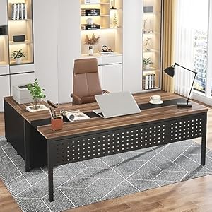Tribesigns 70.8″ Large Executive Office Desk and 47″ Lateral File Cabinet Combo, L-Shaped Computer Desk 2 Piece Business Furniture with Drawers and Shelves, Home Office Workstation, Walnut