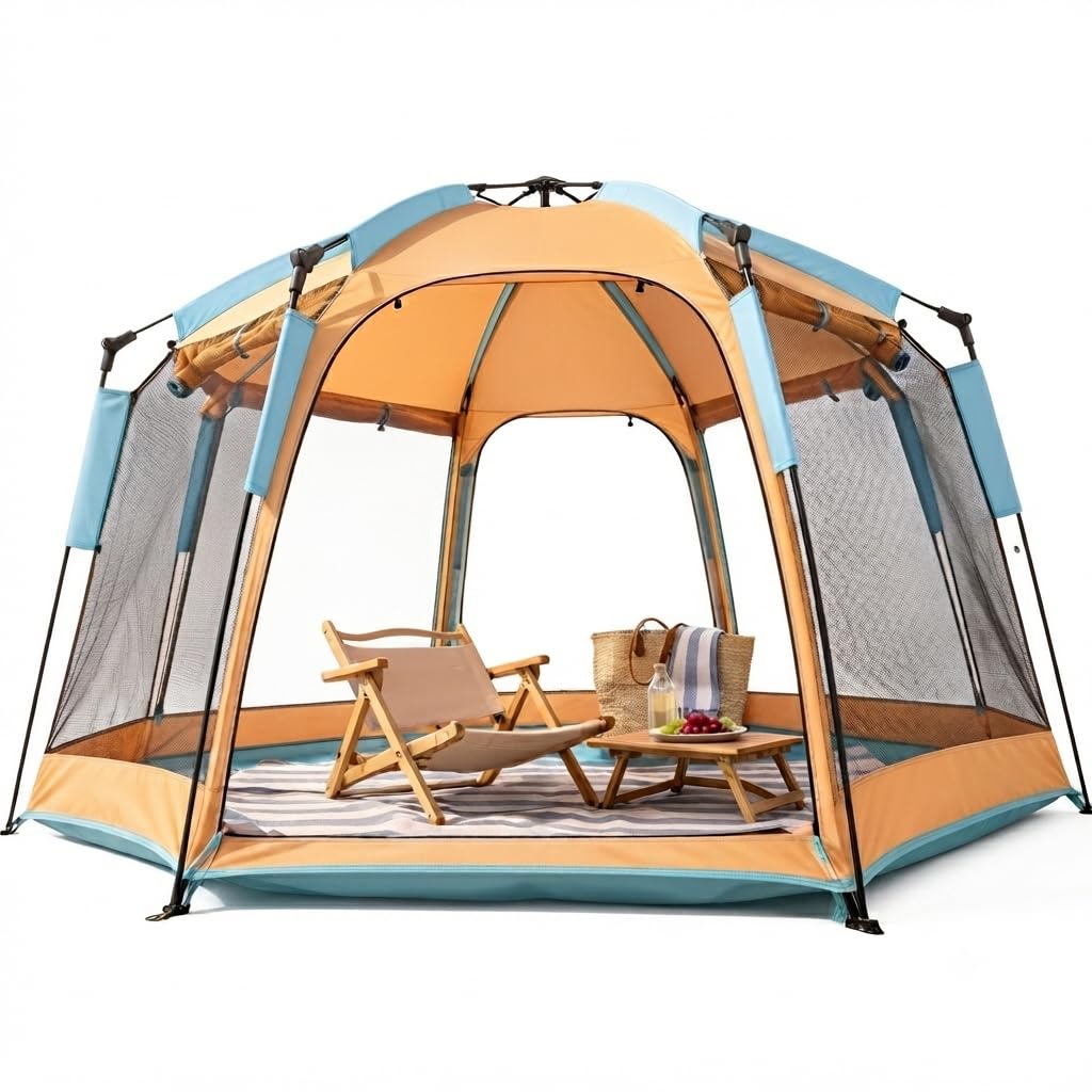 3 in 1 Easy Pop Up Beach Tent Sun Shelter, 5-Sec Setup Hands-Free Playpen with Mosquito Net, Adjustable Interior Sunshade, UPF 50+ Portable Foldable Tent for Kids, Pets & Outdoor Camping