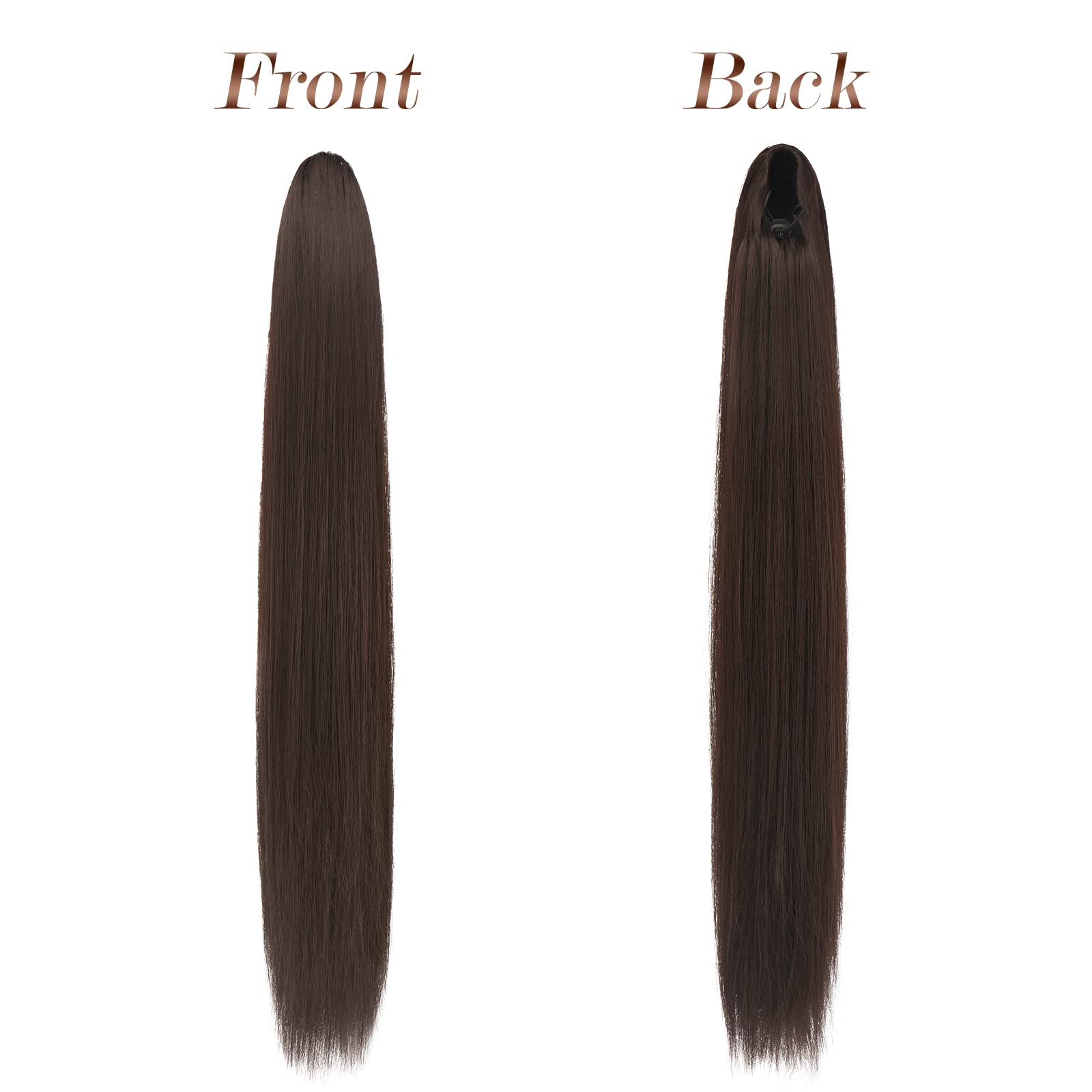 FESHFEN Postiche Queue de Cheval Cordon Droit Lisse, 60 cm Longue Ponytail Cheveux Naturel Postiche Synthétique Rajout Queue de Cheval pour Femmes Drawstring Ponytail Extension, Brun