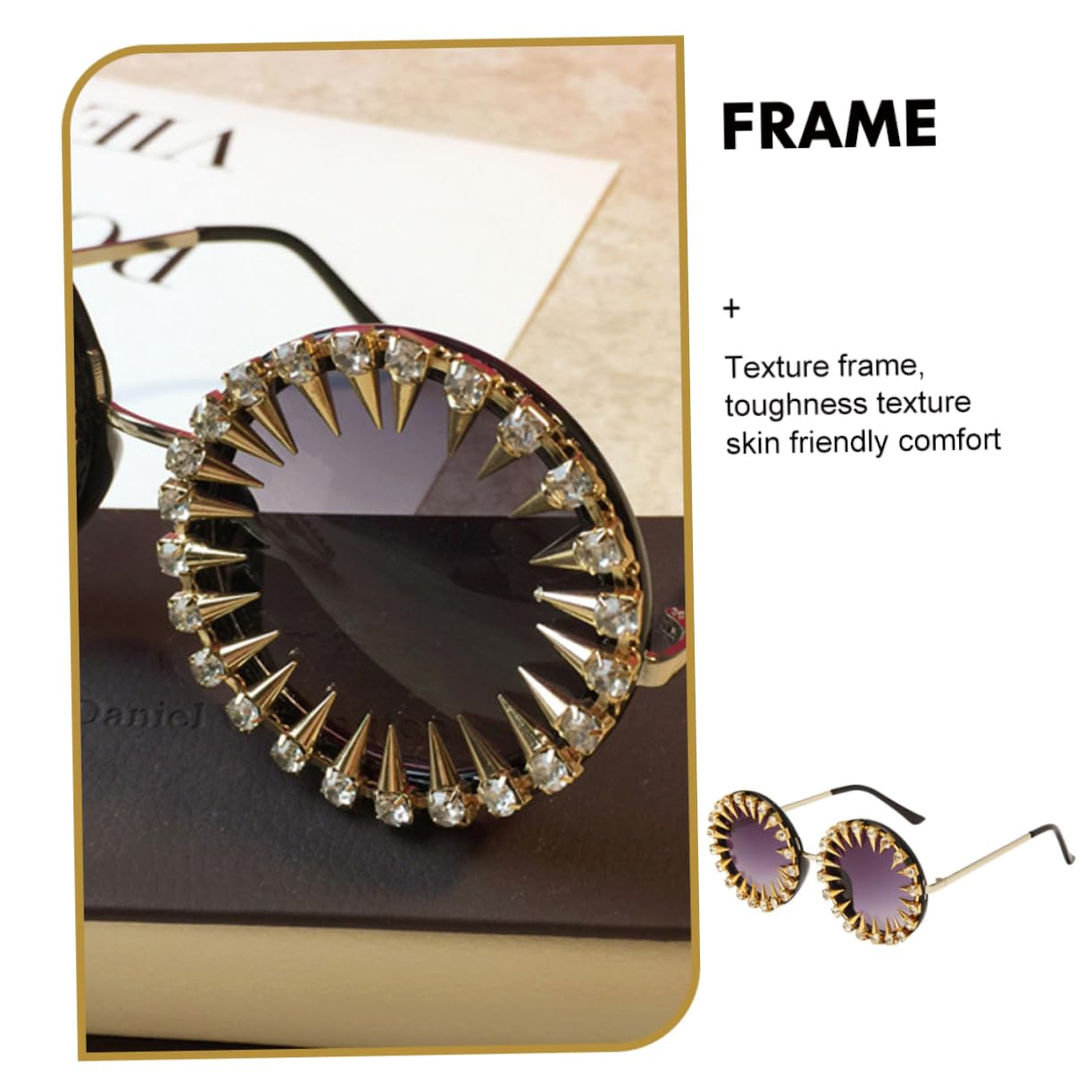 BESPORTBLE Occhiali da sole occhiali di moda anni '70 a forma di retrò annata sunglasses occhiali con rivetti borchiati occhiali rivettati occhiali alla moda occhiali per donna PC Black