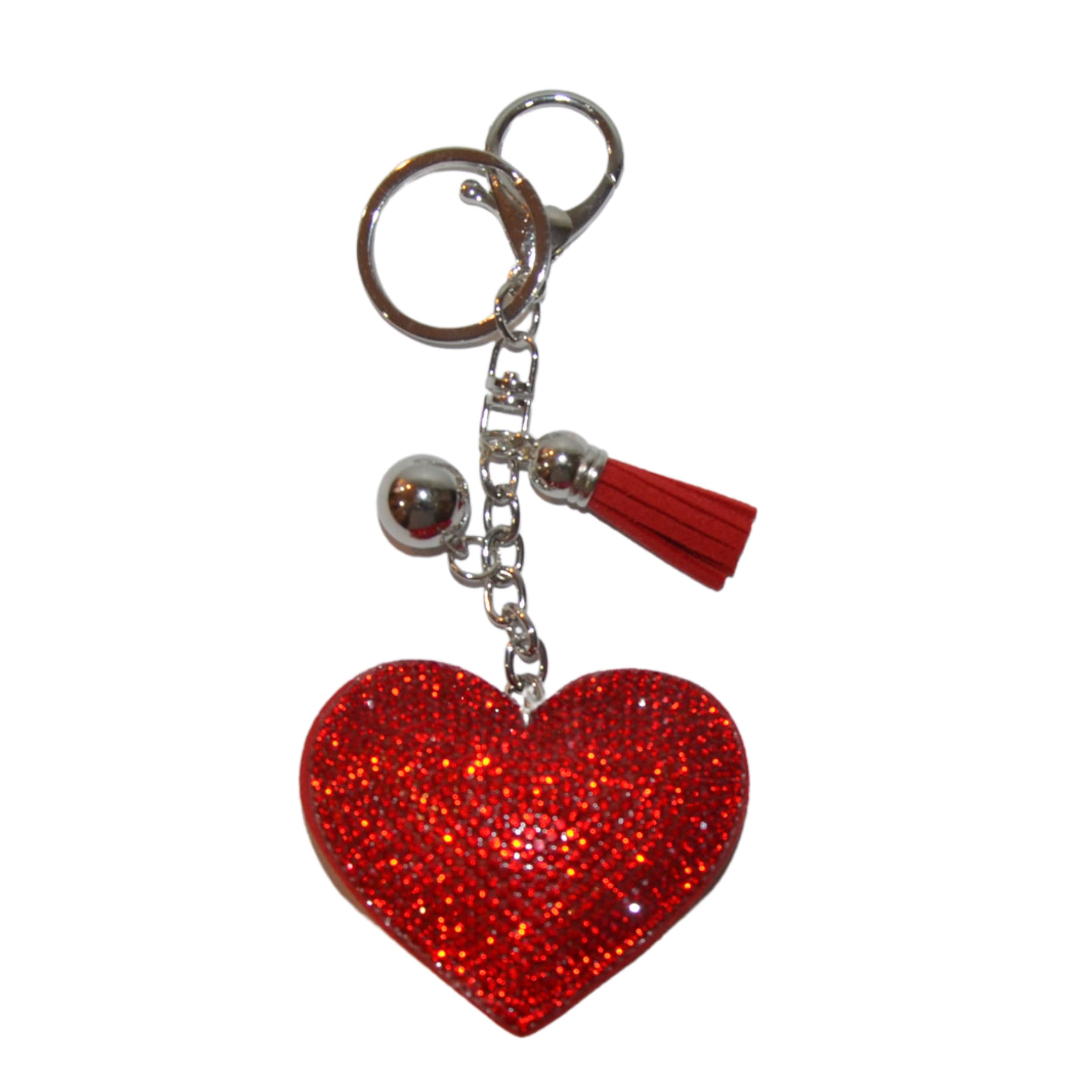 Popfizzy Bling Keychain, Rhinestone Purse Charm, Backpack Key Chain, Crystal Bag Charms, Key Fob, Red Heart (Silver), One Size