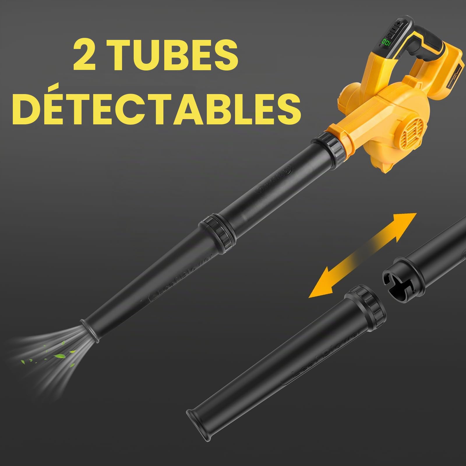 Powarobor Souffleur de feuilles sans fil pour DeWalt,batterie 18V 5,5 Ah incluse - Souffleur électrique portable puissant pour chantiers, entretien de pelouses, soufflage de feuilles et de neige, nett