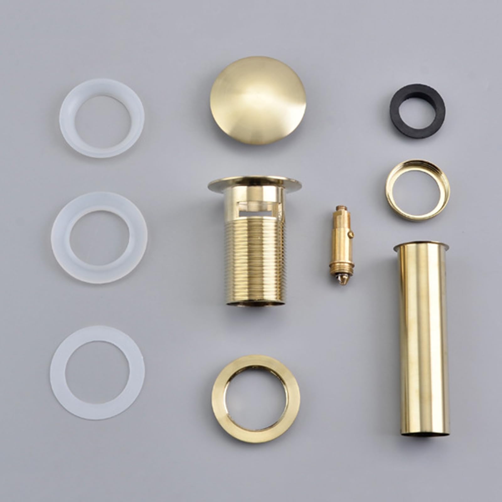 VáLvula Para Lavabo Clic Clac DesagüE Lavabo Universal Valvula Click Clack Lavabo Drenaje De Cobre Con Rebote Por Empuje,Oro Cepillado,Sin Agujero De Desbordamiento
