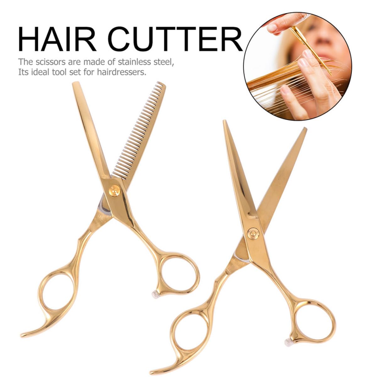 Alipis Juego de 2 Tijeras de Peluquería Profesionales de Acero Inoxidable Dorado, Cómodas Dañar el Cabello para Uso en Barbería Casa