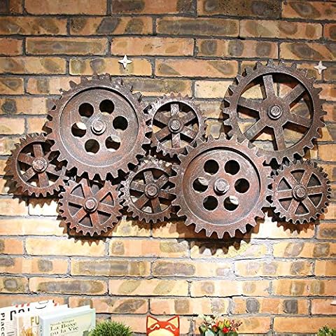 zenggp Duże dekoracje ścienne modele przekładni vintage styl przemysłowy dla barów/kawiarni, Red-Brown+94 x 51 cm