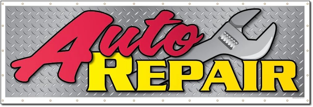 VictoryStore Outdoor Banners - Business Banner - 4 feet X 12 feet "Auto Repair” 10 ounces Vinyl Banner, with Grommets for Hanging