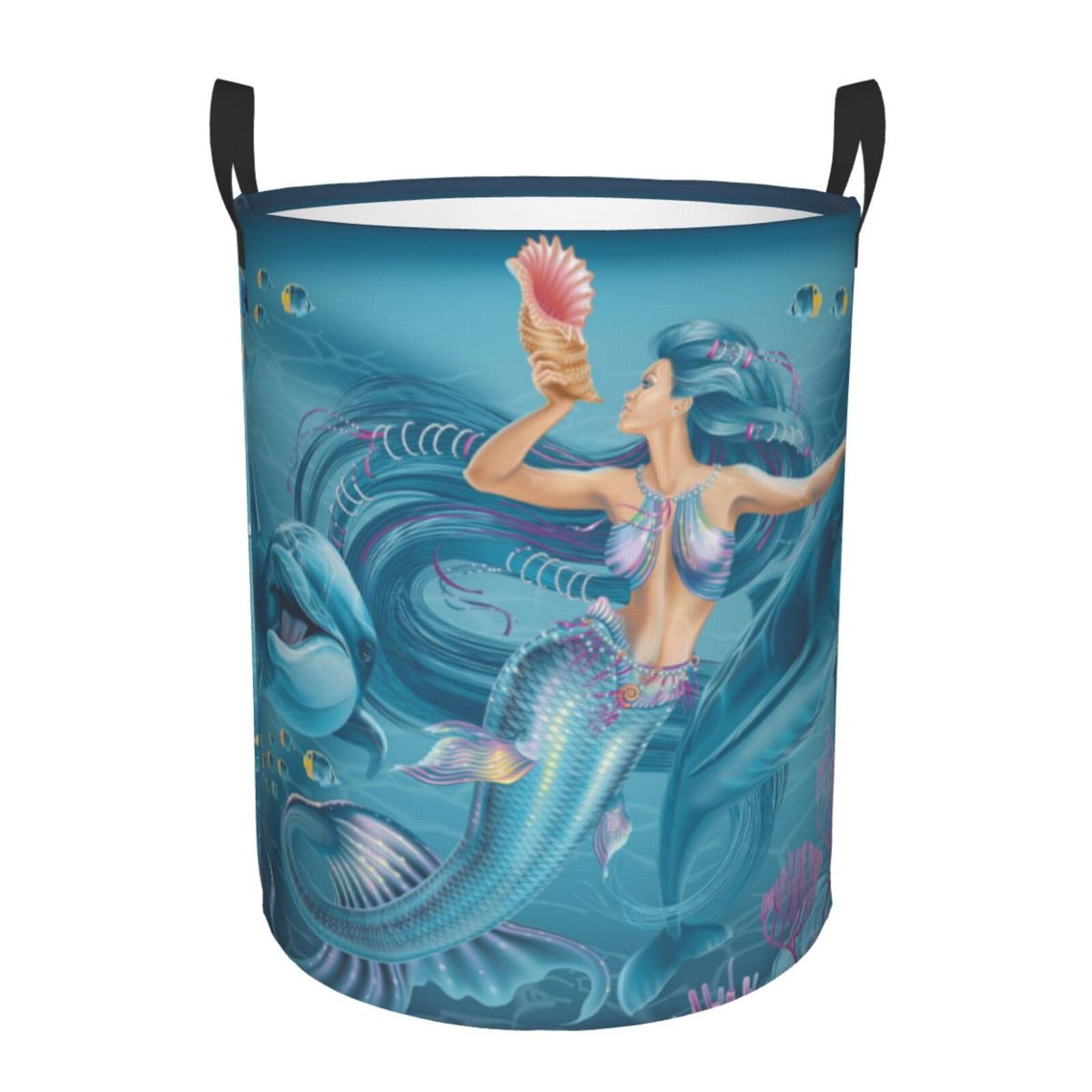 Laundry Basket Mermaid Laundry Hamper Waterproof Idea Hampers Large Collapsible Baskets with Handle Suitable for Bedroom Bathroom Utility Room Kitchen