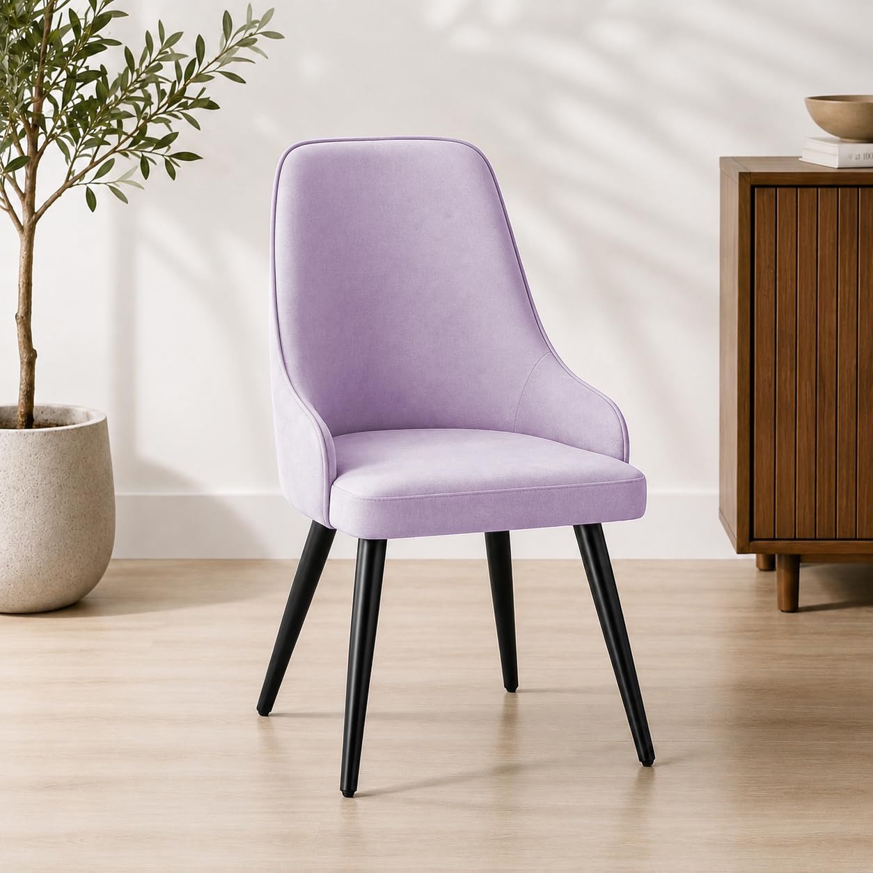 Finch Fox® Freed Velvet Dining Chair for Living Room, Bedroom, Home Office with Black Metal Legs in Lavender Color-image-48