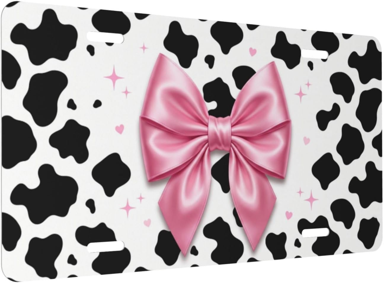 Cow Print License Plate Pink Bow Ribbon Vanity Tag Cute Western Car 6x12 image 2