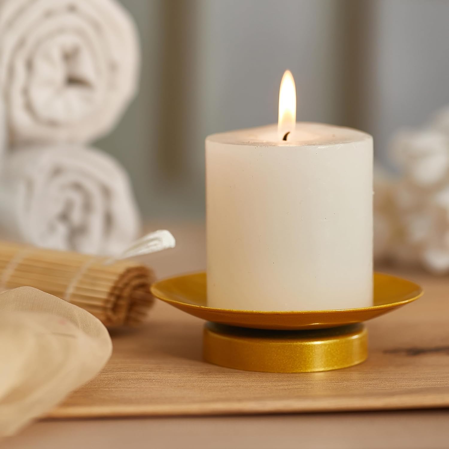 Home4Decor Candle Holder Plate for Pillar Candles Tealights LED Wax Candle Pedestal Candle Stand Christmas Decoration Items for Home - Christmas Decor (4, Gold) 4