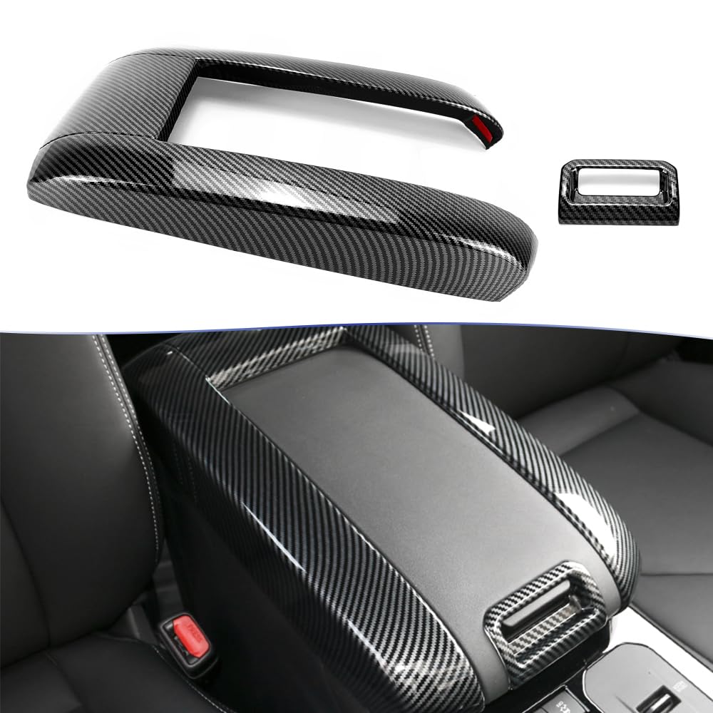 Armrest Cover Highlander Accessories Compatible with Toyota Highlander 2020 2021 2022 2023 - Scratch Proof Center Console Trim Protector, Glossy Carbon Fiber Style Arm Rest Cover Kit