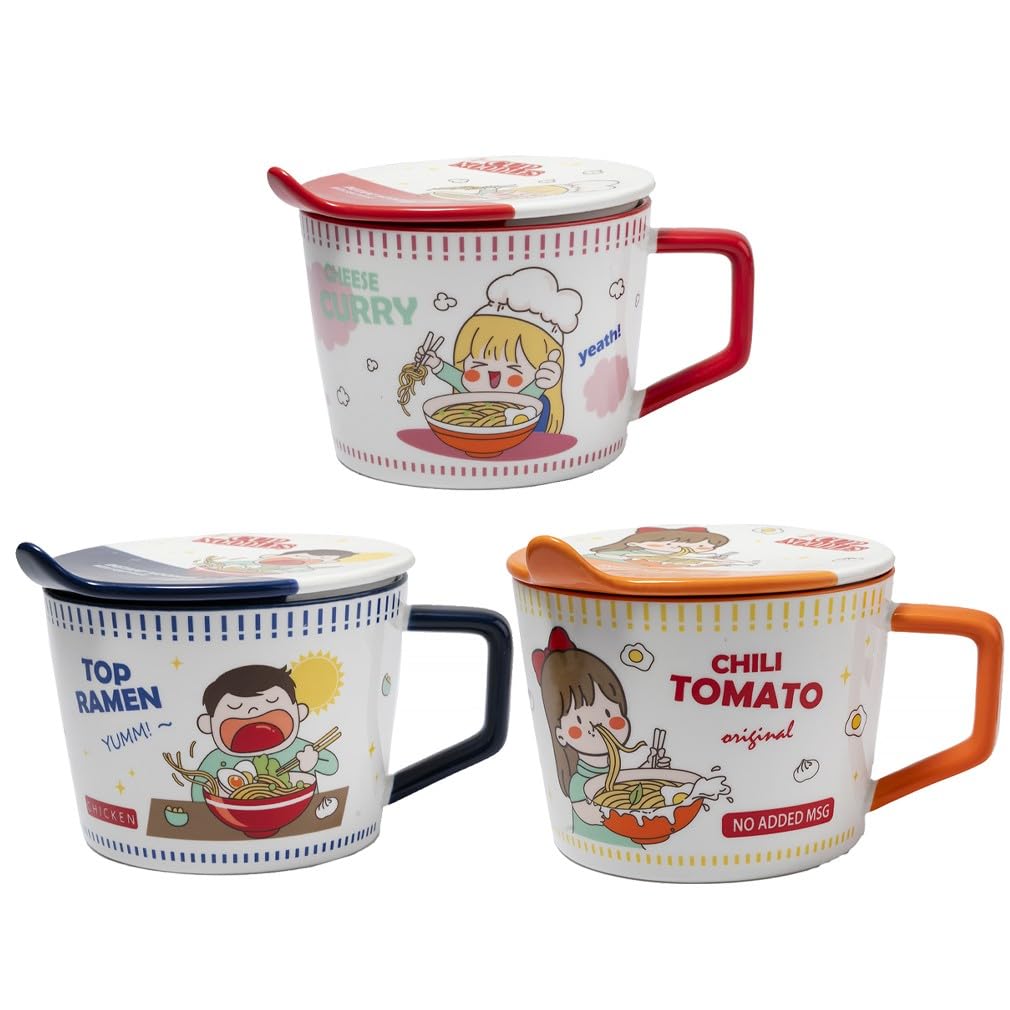lachineuse - Instant-Nudelschüssel - Japanische Ramen- und chinesische Nudelschüssel - Mit Besteck und Deckel - Frühstücksschüssel, Suppe, Reis - Japan-China-Geschenkidee - Cup-Nudeln - Blau